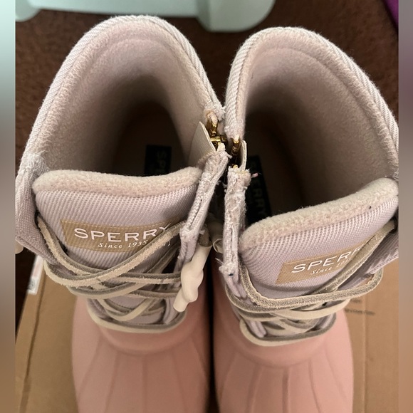 Sperry Top Sider Waterproof Duck Boots Pink Ivory Gold Zip Women 7, WORN - Picture 7 of 9